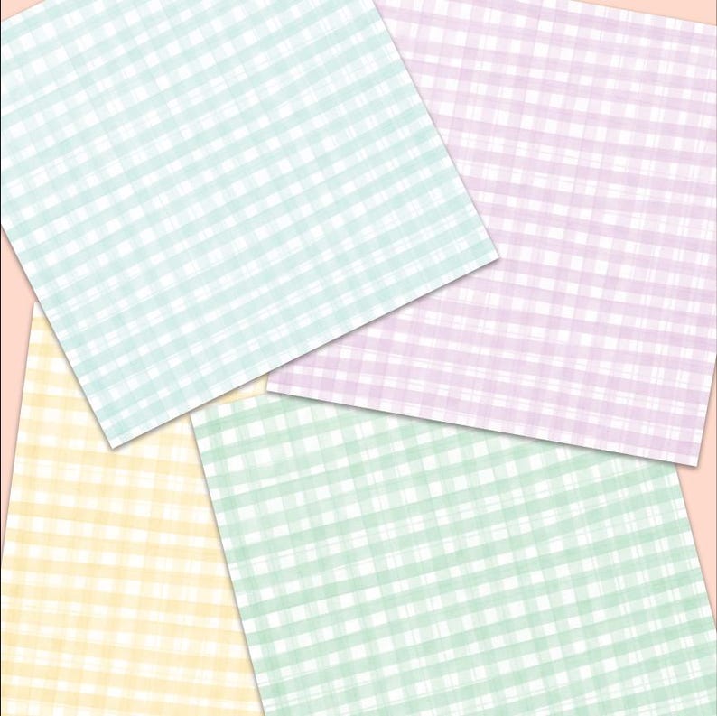 Pastel Gingham Digital Paper - Watercolor Gingham Digital Scrapbook ...