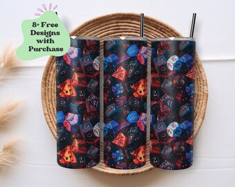 Envoltura para vaso DnD / Envoltura para vaso D&D / Envoltura para vaso de dados resplandecientes PNG / Envoltura para vaso de sublimación nerd / Vaso de 20 oz / Envoltura para vaso de dados D20