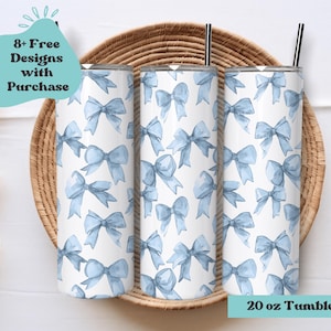 Tumbler Wrap con fiocchi blu / Tumbler Wrap con fiocco blu PNG / Tumbler Wrap azzurro / Tumbler Wrap carino / Tumbler Wrap morbido con fiocco blu PNG / Coquette PNG