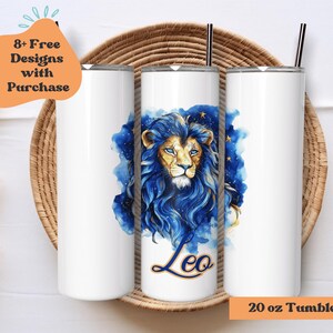 Leo Tumbler Wrap | Zodiac Tumbler | Blue Watercolor Tumbler Wrap | Skinny Tumbler Wrap | 20oz Tumbler Wrap | Gold Watercolor Tumbler