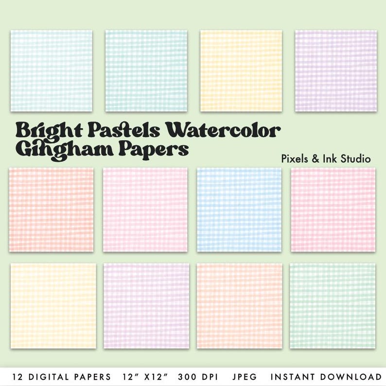Pastel Gingham Digital Paper - Watercolor Gingham Digital Scrapbook ...