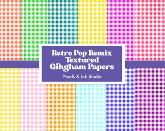Retro Pop Remix Gingham Digital Paper - Gingham Digital Scrapbook Paper - 90s Digital Paper - Brighgt Colored Scrapbook Paper - Neons
