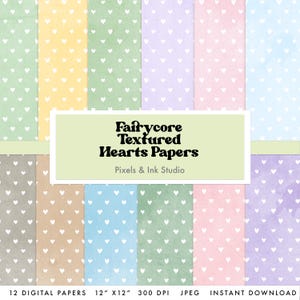 Fairycore Aesthetic Digital Paper - Dreamy Pastels Hearts Digital Scrapbook Paper - Whimsical Digital Paper - Soft Pastel Textured Papers