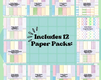 Easter Basket Digital Paper Bundle – Pastel Scrapbook Patterns (Digital Download)