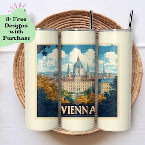 Papier d'emballage pour verres Vienna |  Emballage pour gobelet de carte postale | Emballage pour gobelet Cityscape PNG | Gobelet paysage | Gobelet 20 oz PNG | Carte postale de Vienne PNG