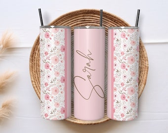 Custom Floral Tumbler Wrap | Personalize Blush Wildflower Tumbler PNG Wrap | Blank Name Floral Tumbler Wrap | Girly Tumbler Wrap With Name