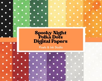 Spooky Night Polka Dots Digital Paper - Halloween Dots Digital Scrapbook Paper - Pumpkin Digital Paper - Gothic Scrap Paper -Textured Papers