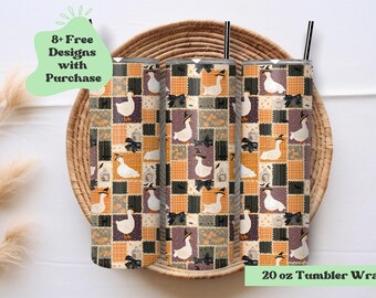 Witch Goose Tumbler Wrap Png | Goose Patchwork Tumbler Wrap | Cottagecore Tumbler Wrap Png | Geese Tumbler | Halloween Tumbler Wrap