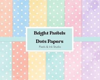 Pastel Polka Dots Digital Paper - Dots Digital Scrapbook Paper - Pastel Digital Paper - Bright Pastel Scrapbook Paper - Textured Paper