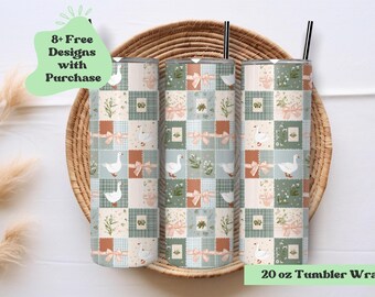 Cottagecore Goose Tumbler Wrap Png | Goose Patchwork Tumbler Wrap | Cottagecore Tumbler Wrap Png | Geese Tumbler | Boho Tumbler Wrap