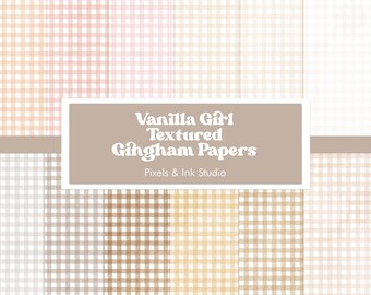 Papel digital de cuadros vichy Vanilla Girl - Papel digital de cuadros vichy neutros para álbumes de recortes - Papel digital pastel - Papel de recortes con tonos pastel - Papeles texturizados