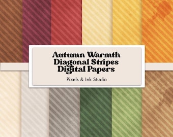 Autumn Warmth Diagonal Stripes Digital Paper - Striped Digital Scrapbook Paper - Cozy Fall Digital Paper - Autumn Scrapbook Paper