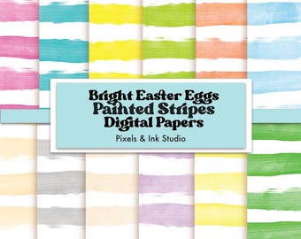 Bright Easter Painted Stripes Digital Paper - Watercolor Striped Digital Scrapbook Paper - Easter Eggs Digital Paper -Pastel Scrapbook Paper