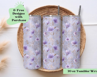 Purple Floral Tumbler Wrap Png |  Watercolor Floral Tumbler Wrap | Girly Tumbler Wrap Png | Subtle Floral Tumbler | 20 Oz Tumbler Png