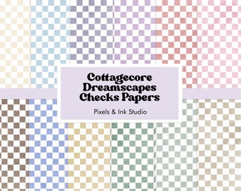 Cottagecore Pastel Checks Digital Paper: 12x12 Scrapbook (Digital Download)