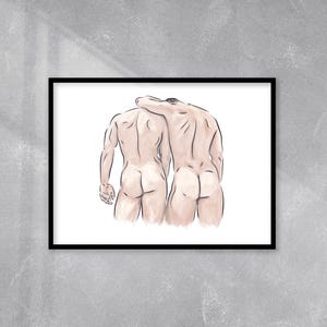 FRATERNITY | Ready-to-frame print, Gay art, Gay Couple, Line Drawing
