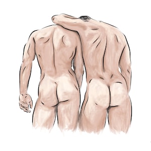 FRAT GUYS l Manlig omfamning Konsttryck | Figurteckning (digital nedladdning)