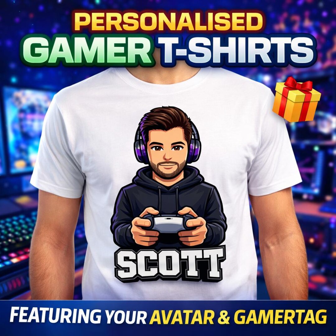 Personalised Gamer T-shirt | Custom Avatar & Gamertag Tee | Gaming Gift ...