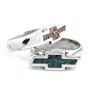 Chevy Bowtie Ring in Sterling Silver with Option of Crushed Stone Inlay
