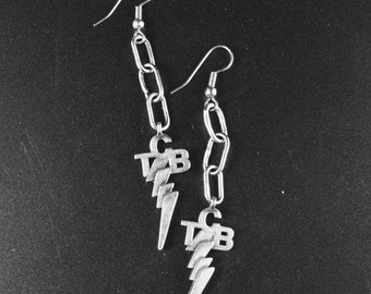 TCB Earrings | Taking Care of Business Sterling Silver Earrings | Lightning Bolt Earrings | Elvis Jewelry | Chunky Quality TCB Dangly Ear