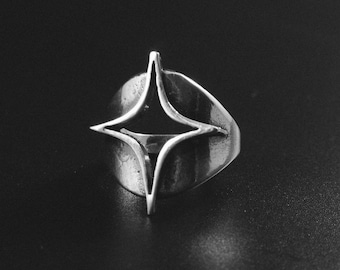 Open Star Ring | Solid Sterling Silver Star Ring | Sharp Star | Large North Star Peekaboo Ring | Nautical Ring Design | Recycled Silver Ring