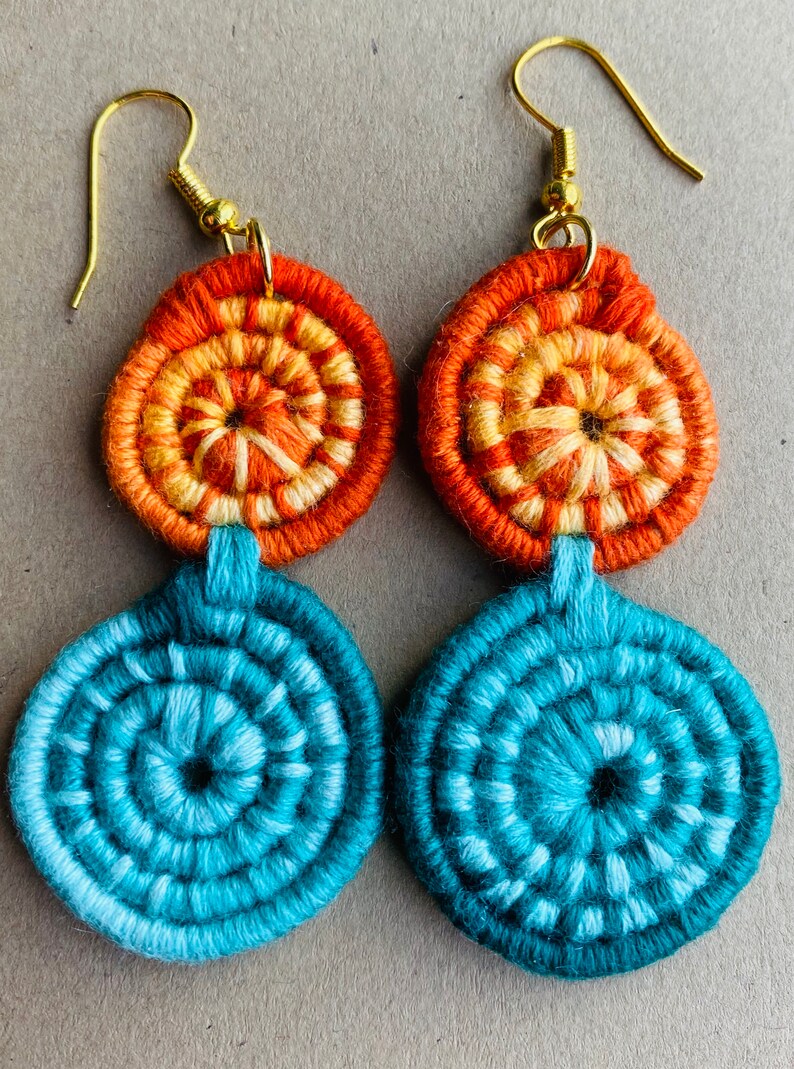 Burnt Orange and Teal Spiral Festival Earrings Etsy