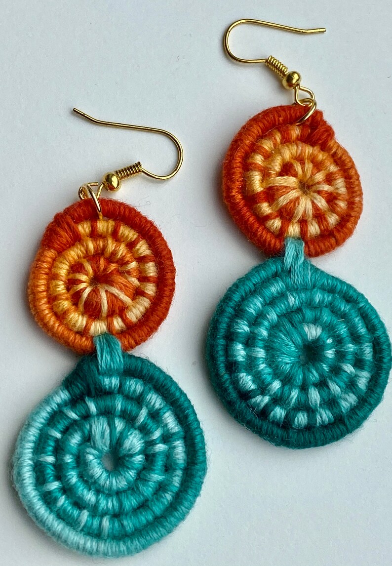 Burnt Orange and Teal Spiral Festival Earrings Etsy