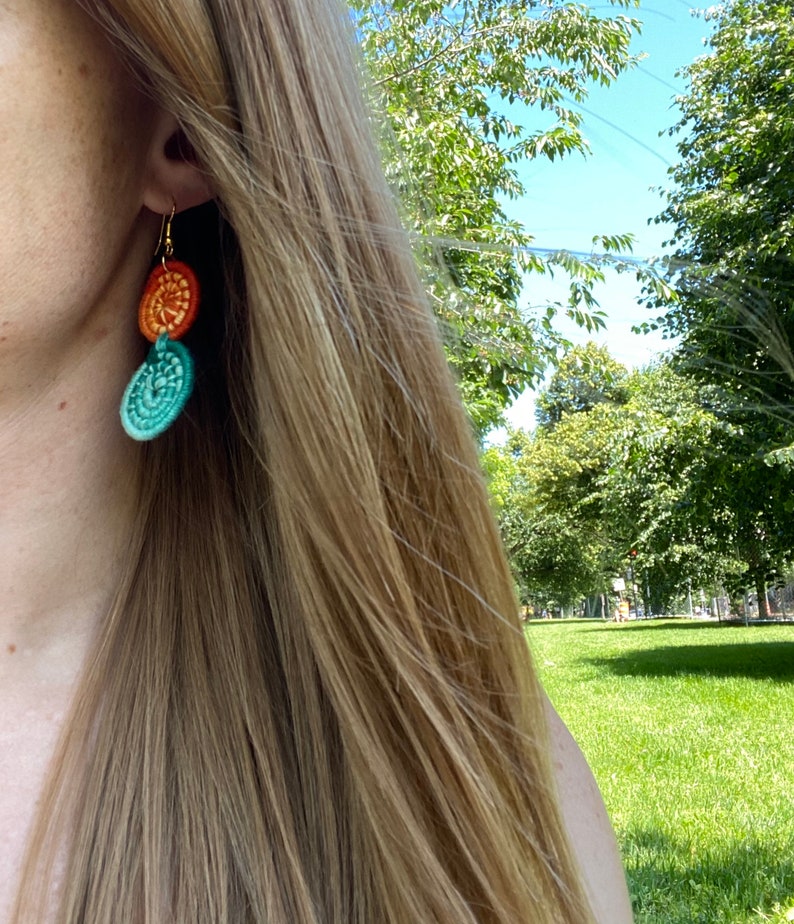 Burnt Orange and Teal Spiral Festival Earrings Etsy