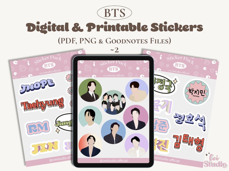 BTS 7 Sticker Pack Digital and Printable Sticker | Instant Download ...