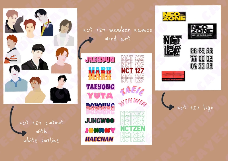 nct 127 printable sticker set of 5 instant download etsy