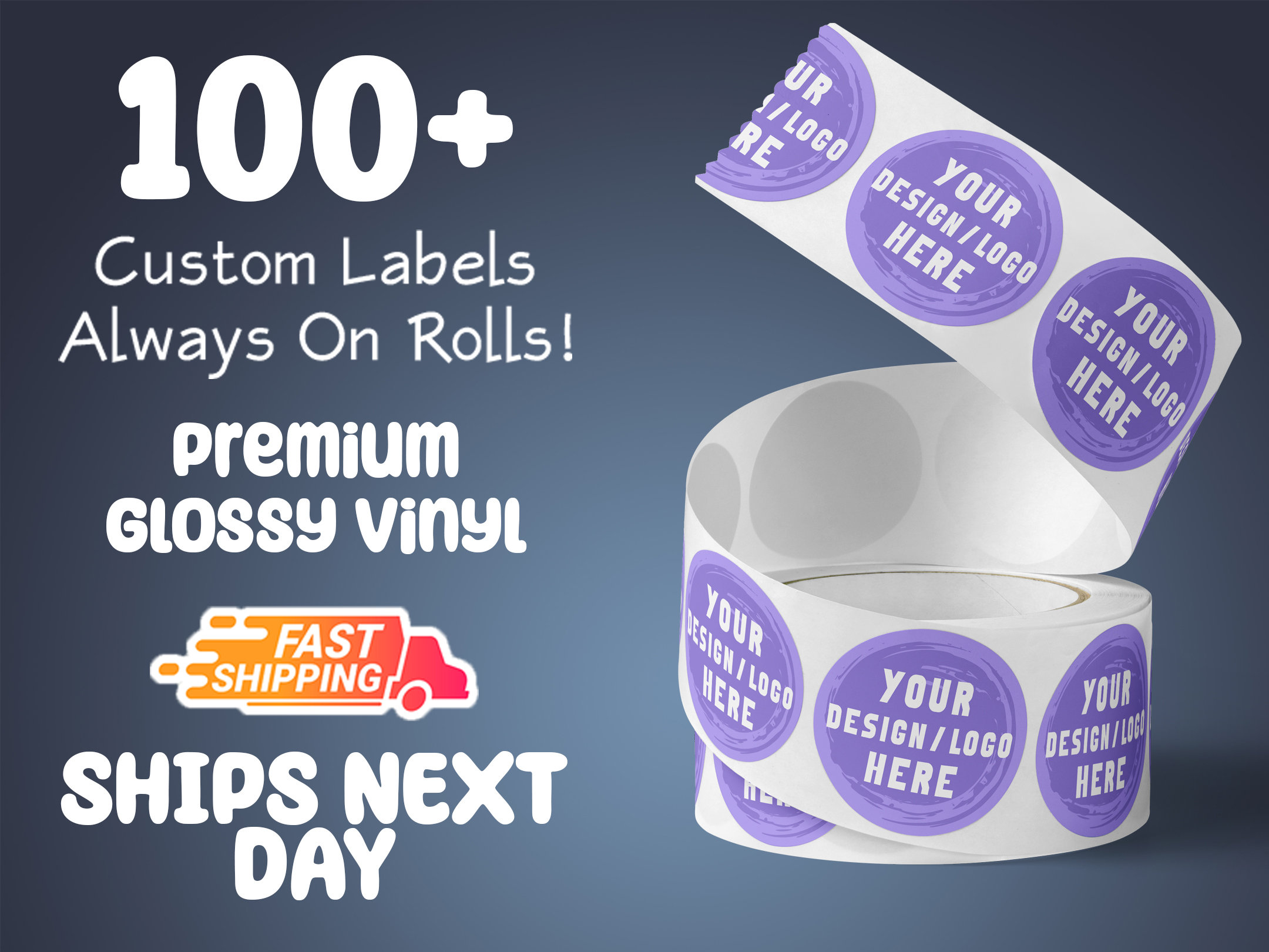 150+ Labels on Roll Premium Glossy Water-Resistant labels - Your own designs - Ship Next Day - FREE FAST SHIPPING - Custom Sticker Labels