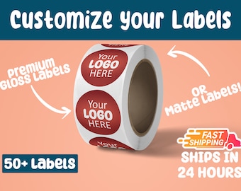 Custom Labels on a roll, Your own design printed, water resistant, Bulk stickers - Sale with Ship Next Day and  FREE shipping