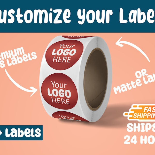 Custom Labels on a roll, Your own design printed, water resistant, Bulk stickers - Sale with Ship Next Day and  FREE shipping