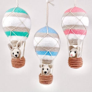 Hot Air Balloon Crochet Pattern - Crochet Mobile Pattern - Baby Mobile Crochet Pattern - Nursery Baby Crochet Hot Air Balloon Animals - PDF