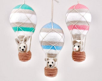 Patrón de globo aerostático a crochet - Patrón de móvil a crochet - Patrón de móvil a crochet para bebé - Animales de globo aerostático a crochet para bebé - PDF