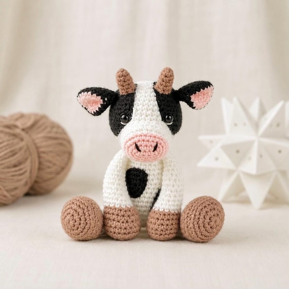 Cow Crochet Pattern PDF - easy crochet cow amigurumi pattern, amigurumi cow pattern, crochet plushie animal crochet toy - English, Low Sew