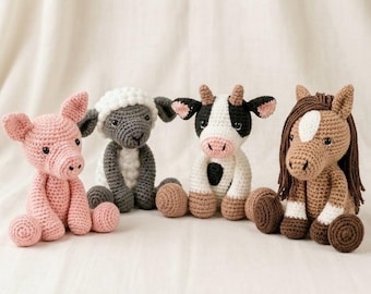 Farm Crochet Pattern Bundle x4 - Horse Sheep Cow Pig | Amigurumi Animals | Cute Soft Toys | Beginner Friendly | PDF