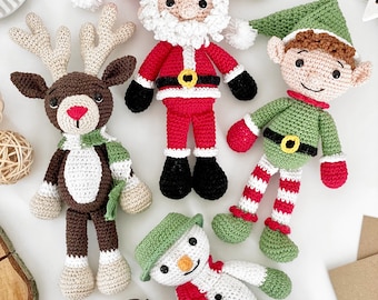 Amigurumi Christmas Crochet Patterns x4 PDF- Santa Reindeer Snowman Elf - Crochet Christmas Amigurumi Pattern - Easy Crochet Toy - UK/US