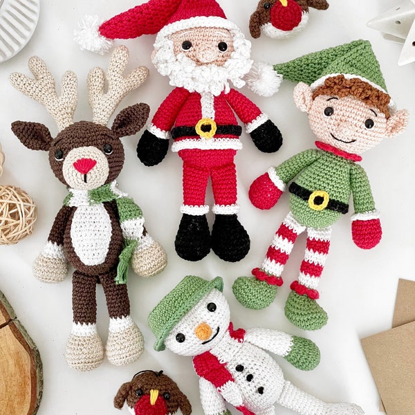 Amigurumi Christmas Crochet Patterns x4 PDF- Santa Reindeer Snowman Elf - Crochet Christmas Amigurumi Pattern - Easy Crochet Toy - UK/US