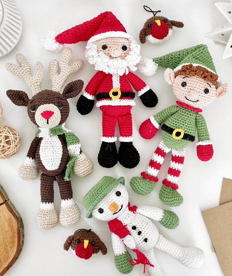Amigurumi Christmas Crochet Patterns x4 PDF Santa Reindeer Snowman Elf Crochet Christmas Amigurumi Pattern Easy Crochet Toy UK/US image 1