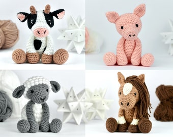 Amigurumi Farm Crochet Patterns x4 PDF- Horse Pig Sheep Cow- Crochet Animal Pattern- Crochet Farm Amigurumi Pattern- Easy Crochet Toy- UK/US