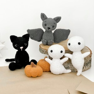 Pacchetto PDF di modelli all&#39;uncinetto per Halloween - Modelli spettrali di pipistrelli, gatti, fantasmi e zucche all&#39;uncinetto - Modelli di Halloween amigurumi all&#39;uncinetto per Halloween