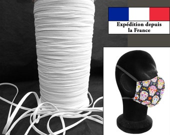 5m / 10m Élastique de couture 3mm blanc - très souple idéal pour masque