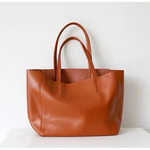 Large Capacity Leather Bag, Real Leather Bag, Leather Tote Bag