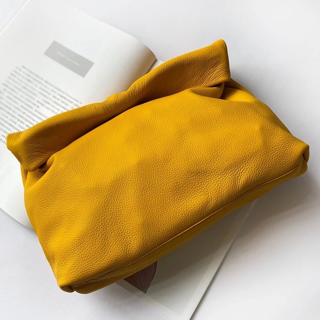 Genuine Leather Clutch Bag Foldover Clutch Bag Yellow Clutch Etsy