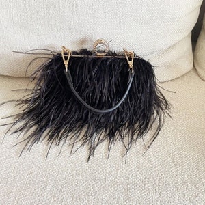 Ostrich Feather Bag, Wedding Bag, Bridal Purse, Bridesmaid Gift, Wedding Clutch Bag, Bridal Clutch Bag Black