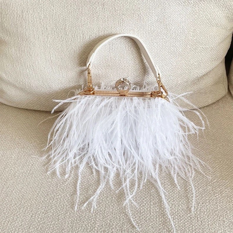 Ostrich Feather Bag, Wedding Bag, Bridal Purse, Bridesmaid Gift, Wedding Clutch Bag, Bridal Clutch Bag White