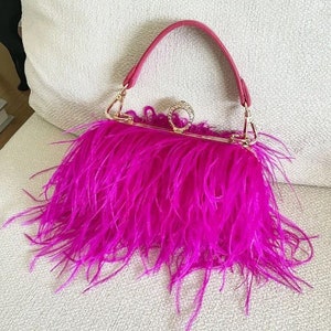 Ostrich Feather Bag, Wedding Bag, Bridal Purse, Bridesmaid Gift, Wedding Clutch Bag, Bridal Clutch Bag Barbie Pink