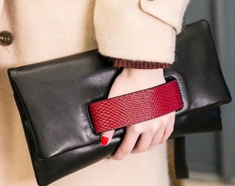 Real Leather Clutch Bag, Crossbody Leather Bag, Black Clutch Bag