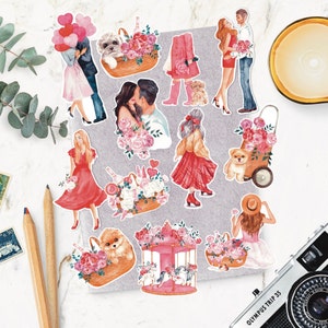 Autocollants de la Saint-Valentin / Autocollants d’amour / Autocollants de filles / Autocollants de couple / Autocollants de balle / Autocollants de planificateur / Autocollants de scrapbook / Autocollants de journal